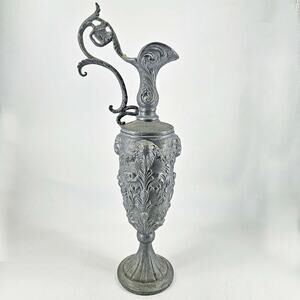 Large Victorian Italian PELTRATO 90% Pewter Art Nouveau Cherub Goat Ewer 15"